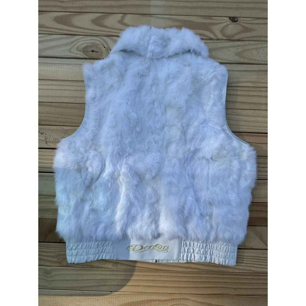 Y2K Women's Beyonce House‎ of Dereon White Genuine Rabbit Fur Leather Vest Sz 3X